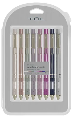 TUL® GL Series Retractable Gel Pens, Medium Point, 0.8 mm, Assorted Barrel Colors With Gold Lines, Assorted Metallic Ink, Pack Of 8 Pens