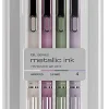 TUL® GL Series Retractable Gel Pens, Medium Point, 0.8 mm, Assorted Gunmetal Barrel Colors, Assorted Metallic Ink, Pack Of 4 Pens