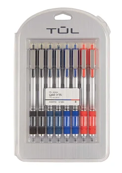 TUL® GL Series Retractable Gel Pens, Medium Point, 0.7 mm, Sliver Barrel, Assorted Standard Inks, Pack Of 8 Pens