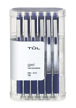 TUL® GL Series Retractable Gel Pens, Fine Point, 0.5 mm, Silver Barrel, Blue Ink, Pack Of 12 Pens