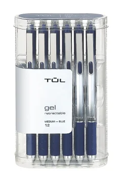 TUL® GL Series Retractable Gel Pens, Medium Point, 0.7 mm, Silver Barrel, Blue Ink, Pack Of 12 Pens