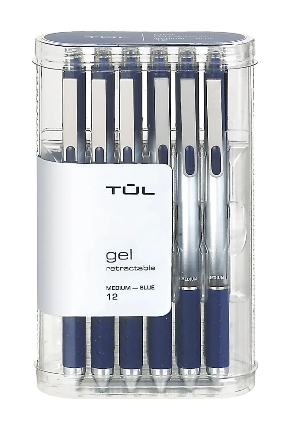 TUL® GL Series Retractable Gel Pens, Medium Point, 0.7 mm, Silver Barrel, Blue Ink, Pack Of 12 Pens