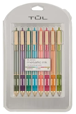 TUL® GL Series Retractable Gel Pens, Medium Point, 0.8 mm, Assorted Barrel Colors, Assorted Deep Metallic Inks, Pack Of 8 Pens