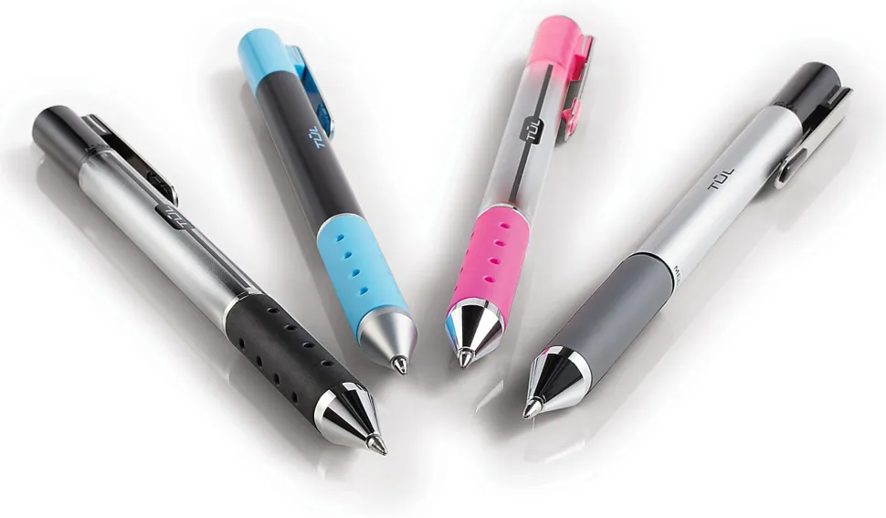 TUL® GL Series Retractable Gel Pens, Medium Point, 0.7 mm, Pearl White Barrel, Blue Ink, Pack Of 4 Pens