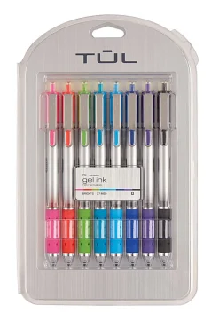 TUL® GL Series Retractable Gel Pens, Medium Point, 0.7 mm, Silver Barrel, Assorted Bright Inks, Pack Of 8 Pens