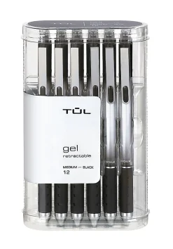 TUL® GL Series Retractable Gel Pens, Medium Point, 0.7 mm, Silver Barrel, Black Ink, Pack Of 12 Pens