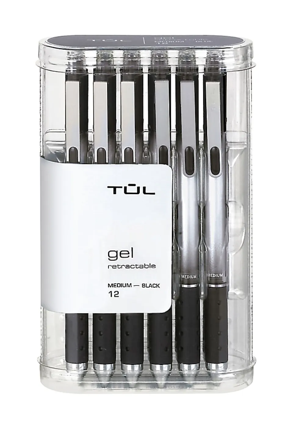 TUL® GL Series Retractable Gel Pens, Medium Point, 0.7 mm, Silver Barrel, Black Ink, Pack Of 12 Pens