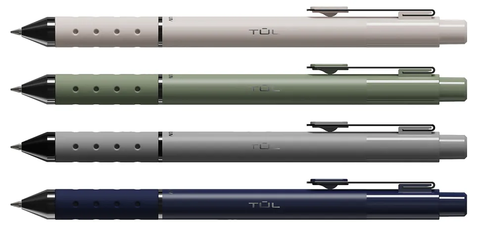 TUL® GL Series Retractable Gel Pens, Medium Point, 0.7 mm, Assorted Gunmetal Barrel Colors, Black Ink, Pack Of 4 Pens