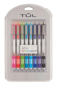 TUL® GL Series Retractable Gel Pens, Needle Point, 0.5 mm, Silver Barrel, Assorted Bright Inks, Pack Of 8 Pens