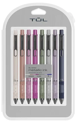TUL® GL Series Retractable Gel Pens, Medium Point, 0.8 mm, Assorted Gunmetal Barrel Colors, Assorted Metallic Ink, Pack Of 8 Pens