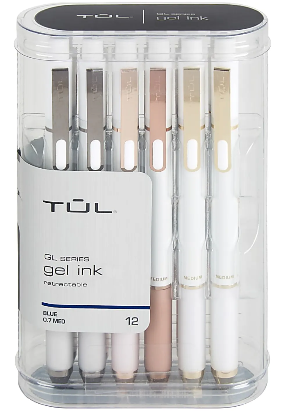 TUL® GL Series Retractable Gel Pens, Medium Point, 0.7 mm, Pearl White Barrel, Blue Ink, Pack Of 12 Pens
