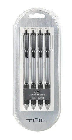 TUL® GL Series Retractable Gel Pens, Fine Point, 0.5mm, Silver Barrel, Black Ink, Pack Of 4 Pens