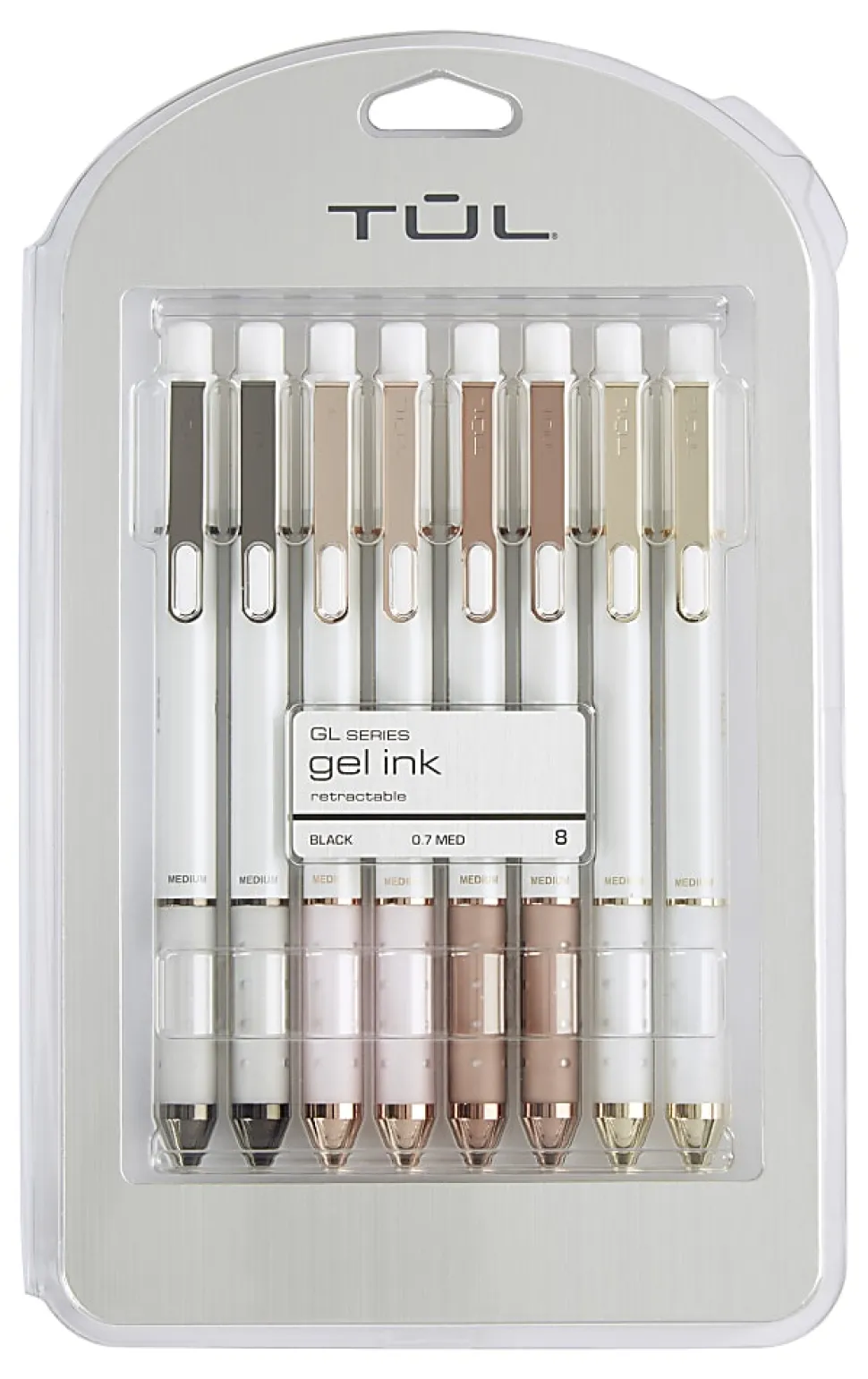 TUL® GL Series Retractable Gel Pens, Medium Point, 0.7 mm, Pearl White Barrel, Black Ink, Pack Of 8 Pens