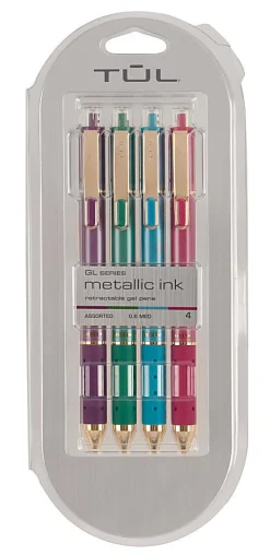 TUL® GL Series Retractable Gel Pens, Medium Point, 0.8 mm, Assorted Barrel Colors, Assorted Deep Metallic Inks, Pack Of 4 Pens