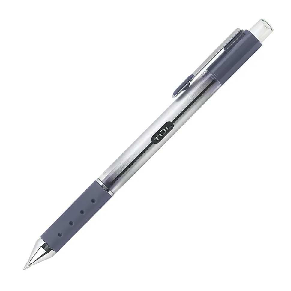 TUL® GL Series Retractable Gel Pens, Fine Point, 0.5 mm, Silver Barrel, Blue Ink, Pack Of 4 Pens