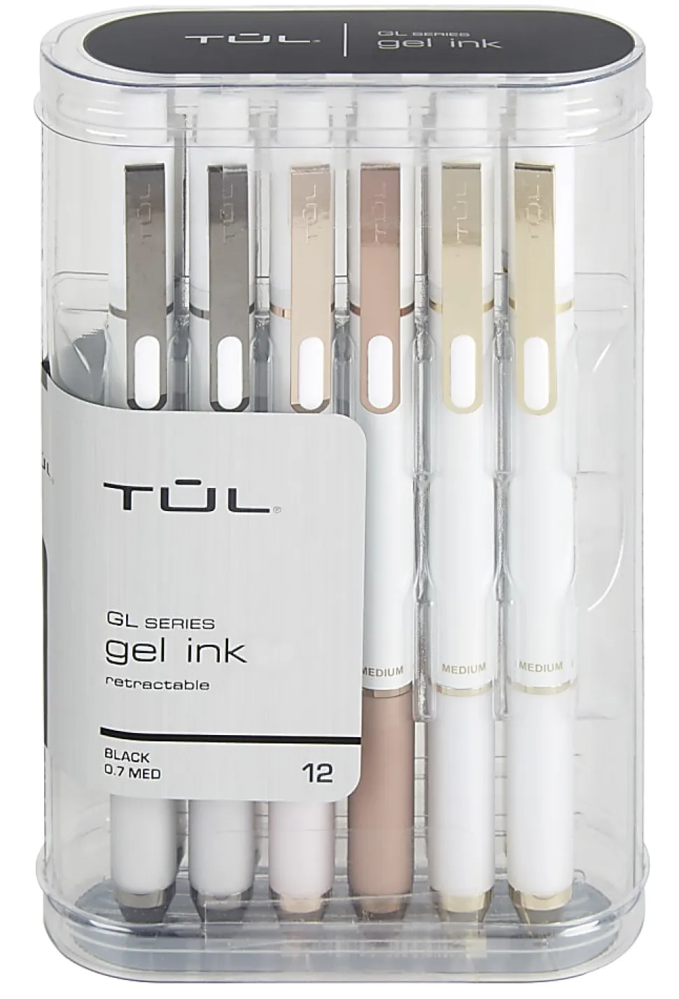 TUL® GL Series Retractable Gel Pens, Medium Point, 0.7 mm, Pearl White Barrel, Black Ink, Pack Of 12 Pens