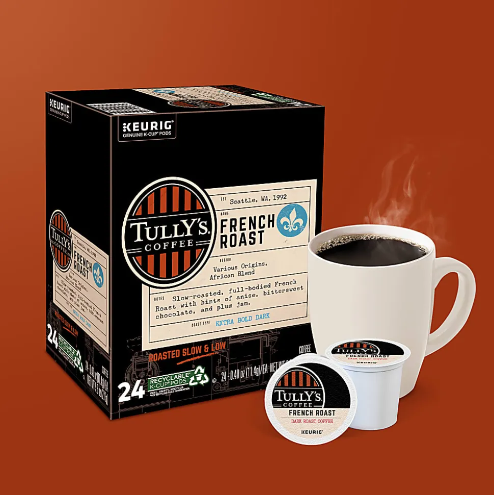 Tully's Coffee French Roast Keurig Single-Serve K-Cup Pods, Dark Roast, 24 Pods Per Pack, Case Of 4 Packs
