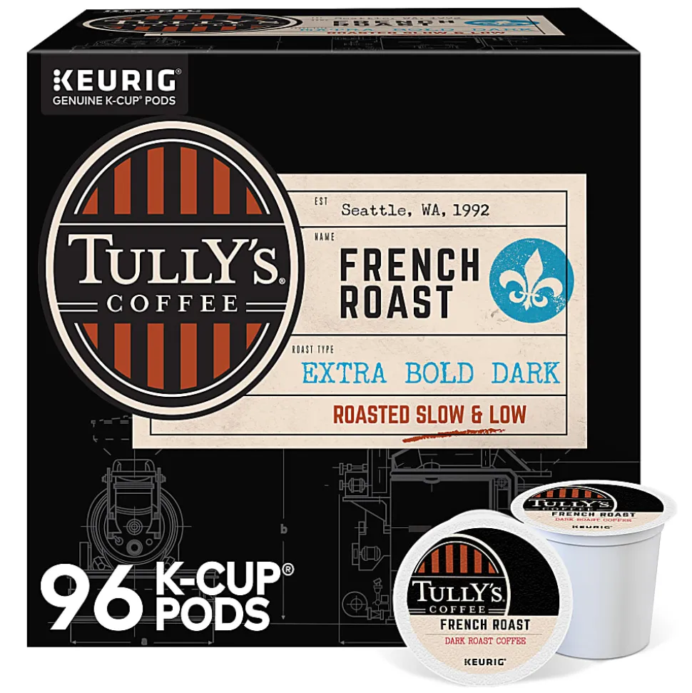 Tully's Coffee French Roast Keurig Single-Serve K-Cup Pods, Dark Roast, 24 Pods Per Pack, Case Of 4 Packs