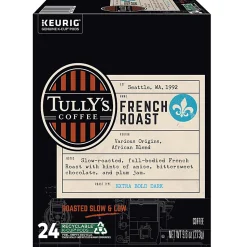 Tully's Coffee French Roast Keurig Single-Serve K-Cup Pods, Dark Roast, 24 Pods Per Pack, Case Of 4 Packs