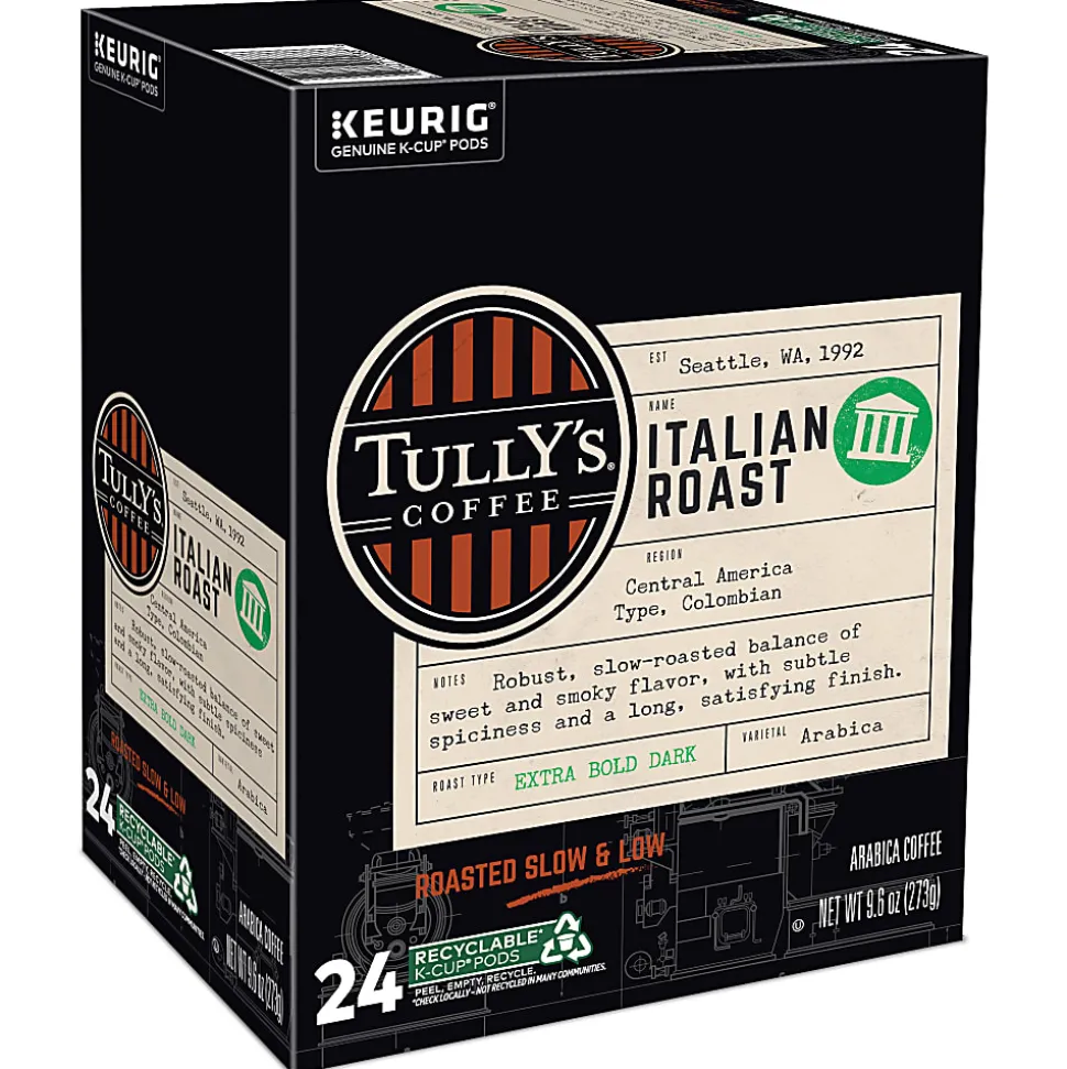 Tully's Coffee Italian Roast Keurig Single-Serve K-Cup Pods, Dark Roast, 24 Pods Per Pack, Case Of 4 Packs
