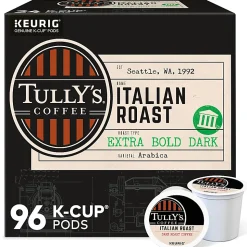 Tully's Coffee Italian Roast Keurig Single-Serve K-Cup Pods, Dark Roast, 24 Pods Per Pack, Case Of 4 Packs