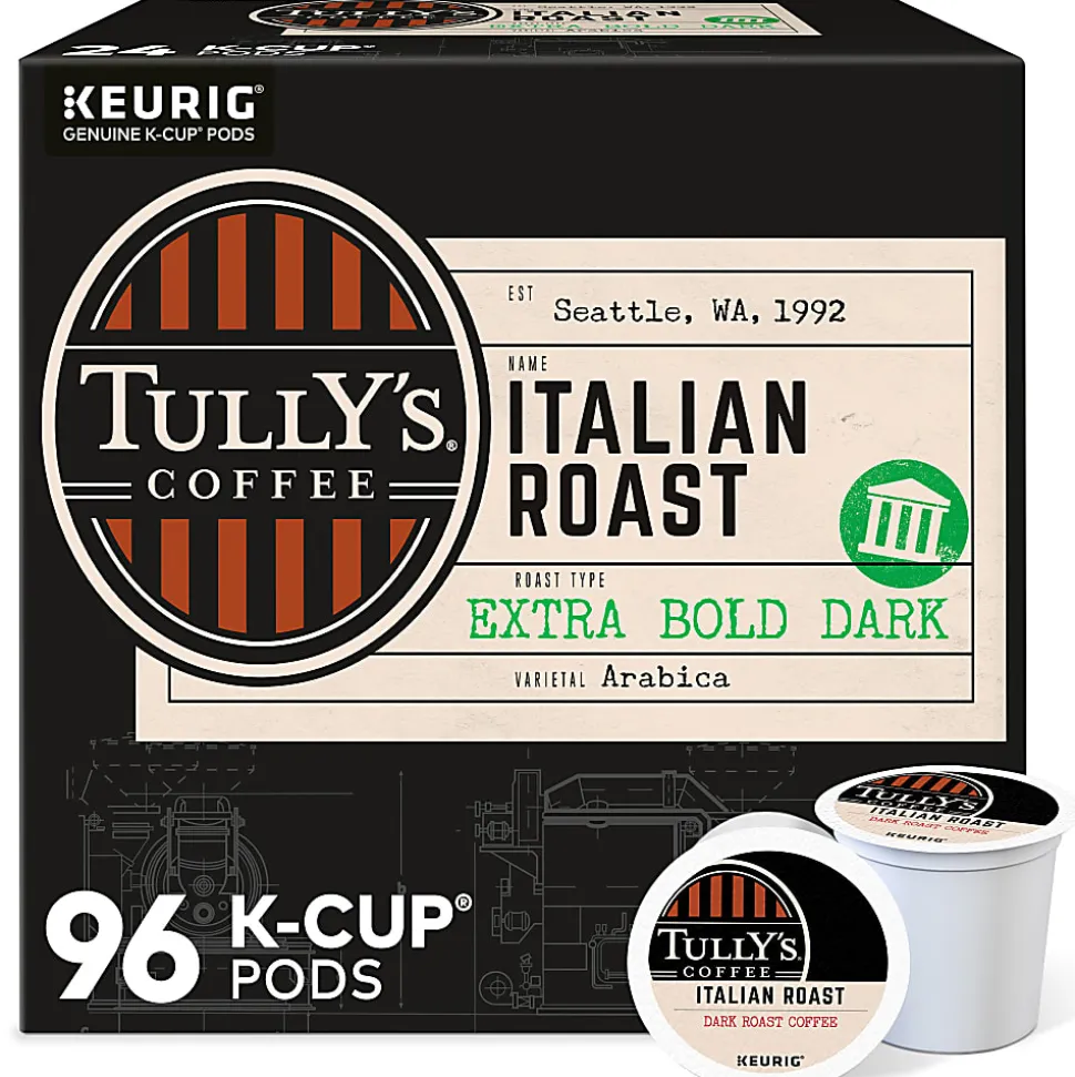 Tully's Coffee Italian Roast Keurig Single-Serve K-Cup Pods, Dark Roast, 24 Pods Per Pack, Case Of 4 Packs