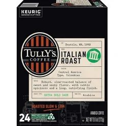 Tully's Coffee Italian Roast Keurig Single-Serve K-Cup Pods, Dark Roast, 24 Pods Per Pack, Case Of 4 Packs