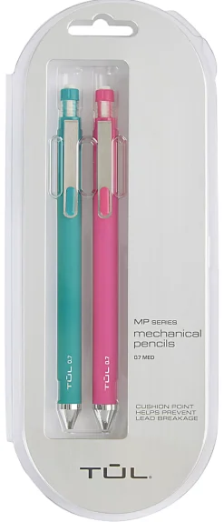 TUL® Mechanical Pencils, 0.7 mm, Teal/Pink Barrels, Pack Of 2 Pencils