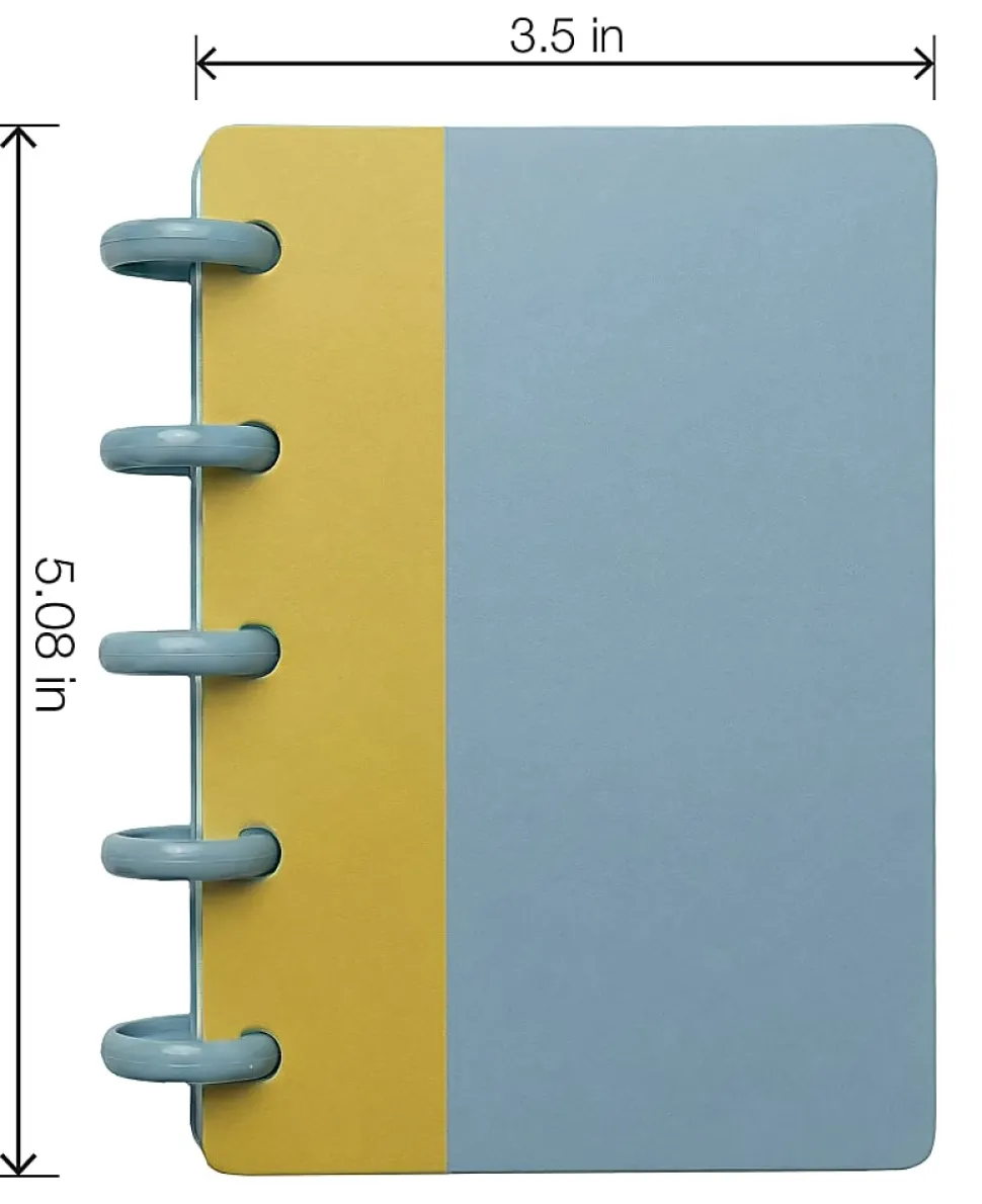 TUL® Mini Discbound Notebook With Soft-Touch Cover, Narrow Ruled, 60 Sheets, 5" x 3-1/2", Blue/Amber