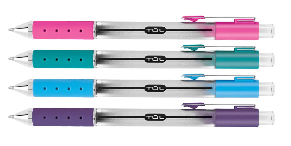 TUL® Retractable Gel Pens, Medium Point, 0.7 mm, Silver Barrel, Assorted Ink, Pack Of 4