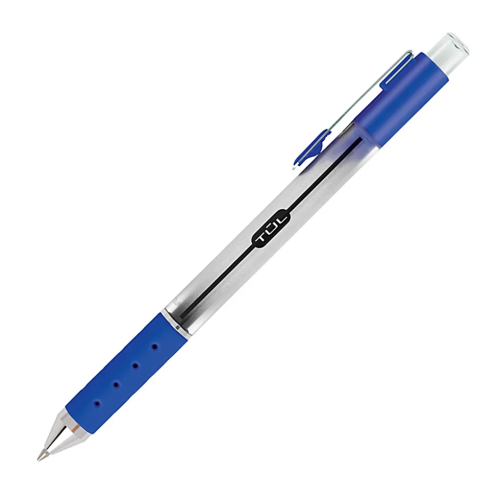 TUL® Retractable Gel Pens, Medium Point, 0.7 mm, Silver Barrel, Black And Blue Inks, Pack Of 4 Pens