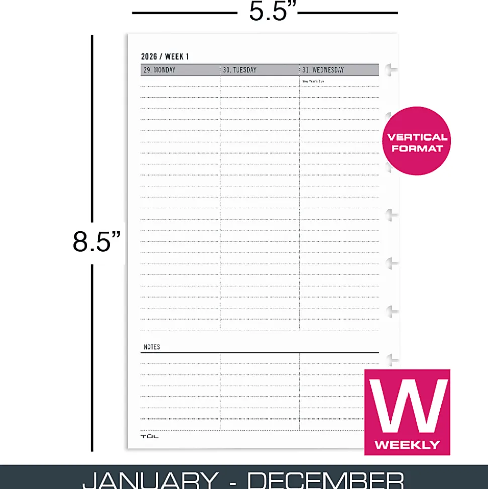 2026 TUL® Weekly Planner Refill Pages, Junior Size, January To December