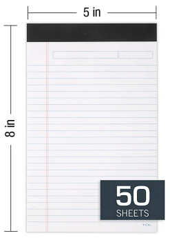 TUL® Writing Pads, Junior Size, Narrow Rule, 50 Sheets Per Pad, White, Pack Of 6 Pads