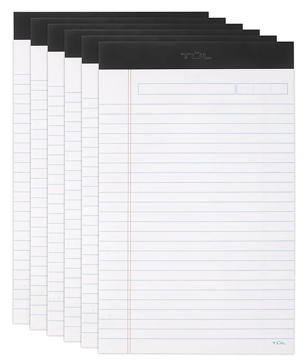 TUL® Writing Pads, Junior Size, Narrow Rule, 50 Sheets Per Pad, White, Pack Of 6 Pads
