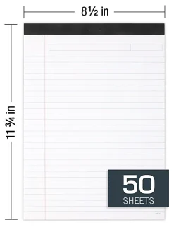 TUL® Writing Pads, Letter Size, Wide Rule, 50 Sheets Per Pad, White, Pack Of 6 Pads