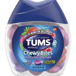 TUMS Chewy Bites Chewable Antacid Tablets, Assorted Berries, Bottle Of 32 Tablets
