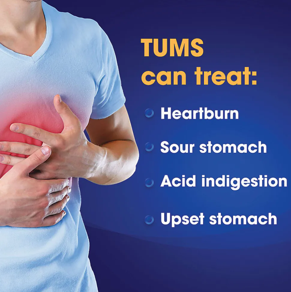 TUMS Smoothies Extra-Strength Antacid Chewable Tablets, Assorted Fruits, 60 Tablets Per Bottle