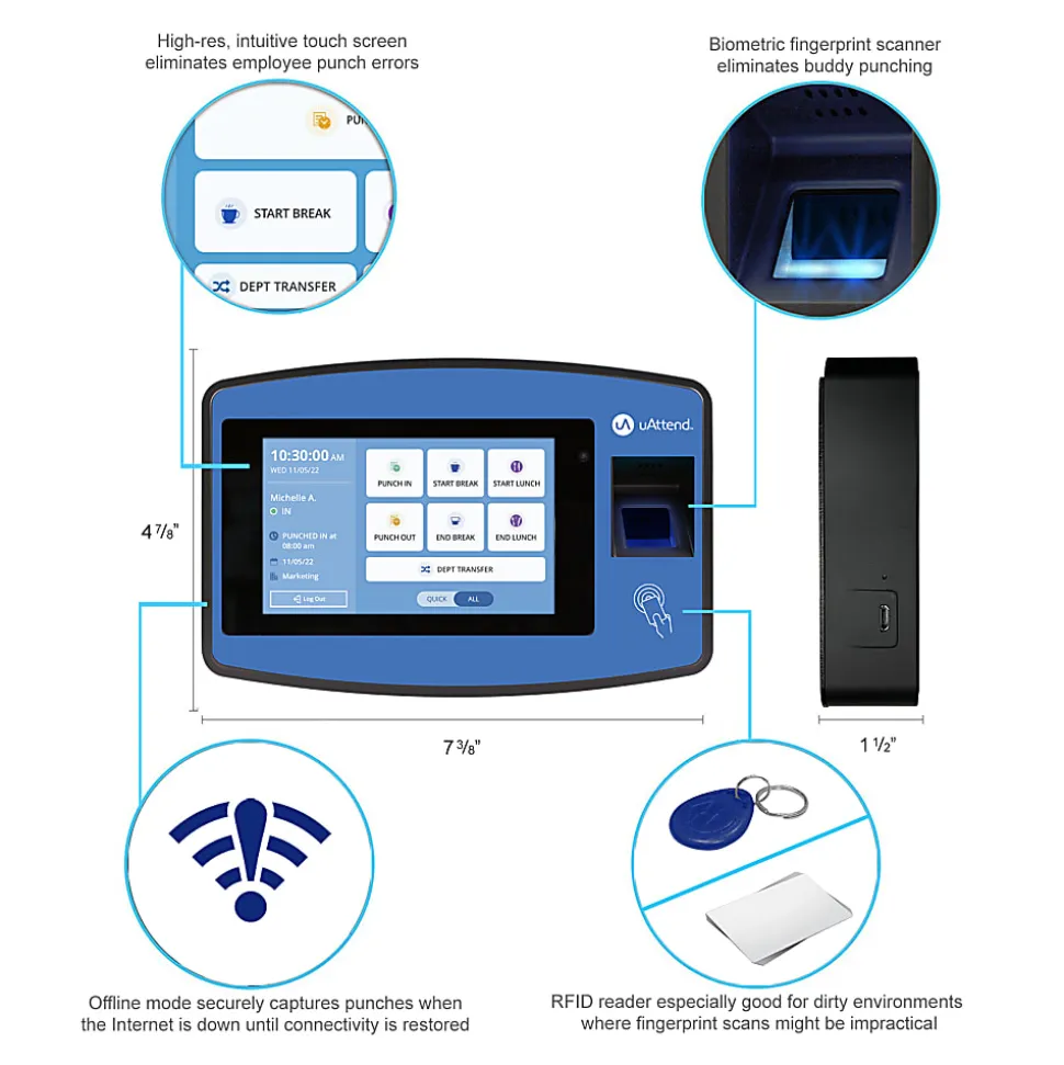 uAttend Biometric Fingerprint Touch NX2500 Tablet Time Clock With Fingerprint Scan