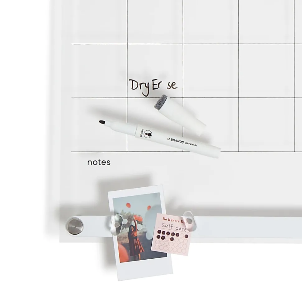 U Brands® Acrylic Monthly Calendar Dry-Erase Board With Magnetic Bulletin Bar, 16” x 16”, Clear