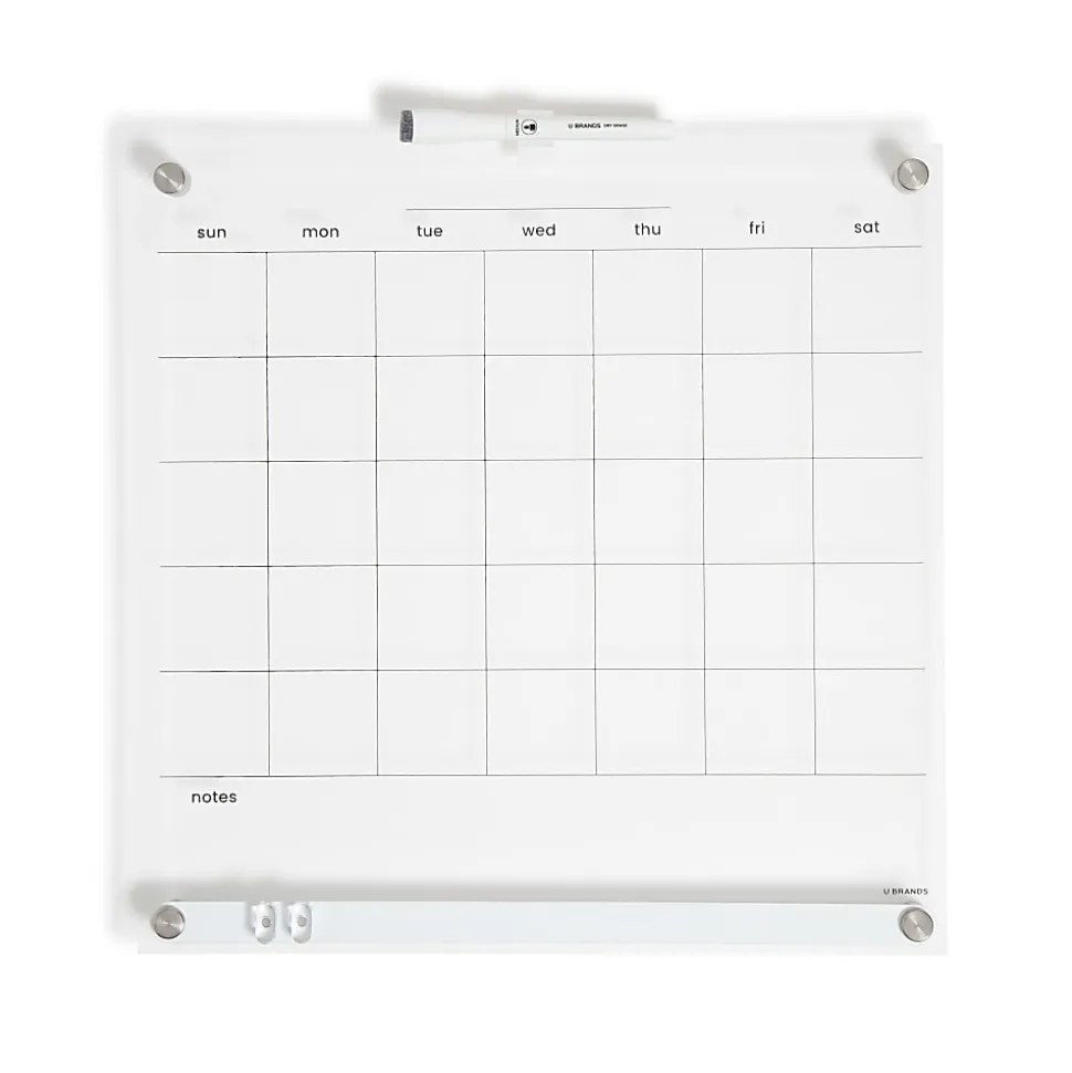 U Brands® Acrylic Monthly Calendar Dry-Erase Board With Magnetic Bulletin Bar, 16” x 16”, Clear