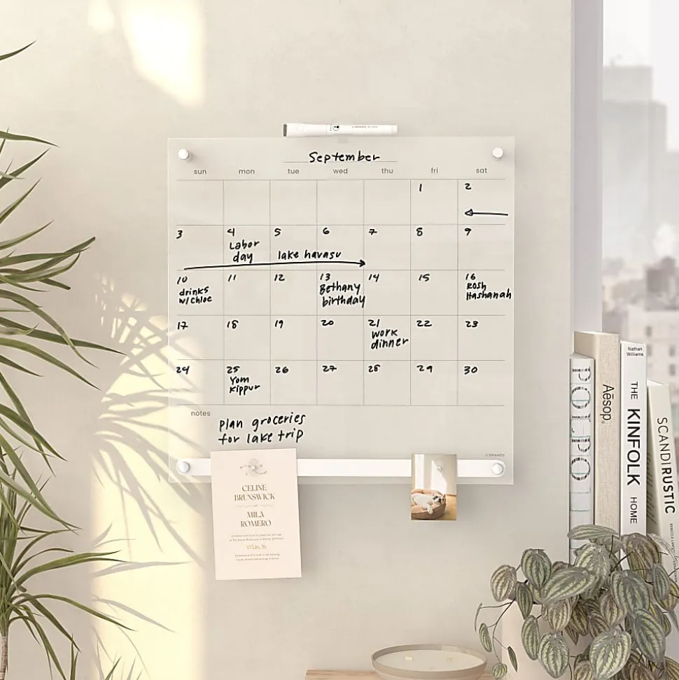 U Brands® Acrylic Monthly Calendar Dry-Erase Board With Magnetic Bulletin Bar, 16” x 16”, Clear