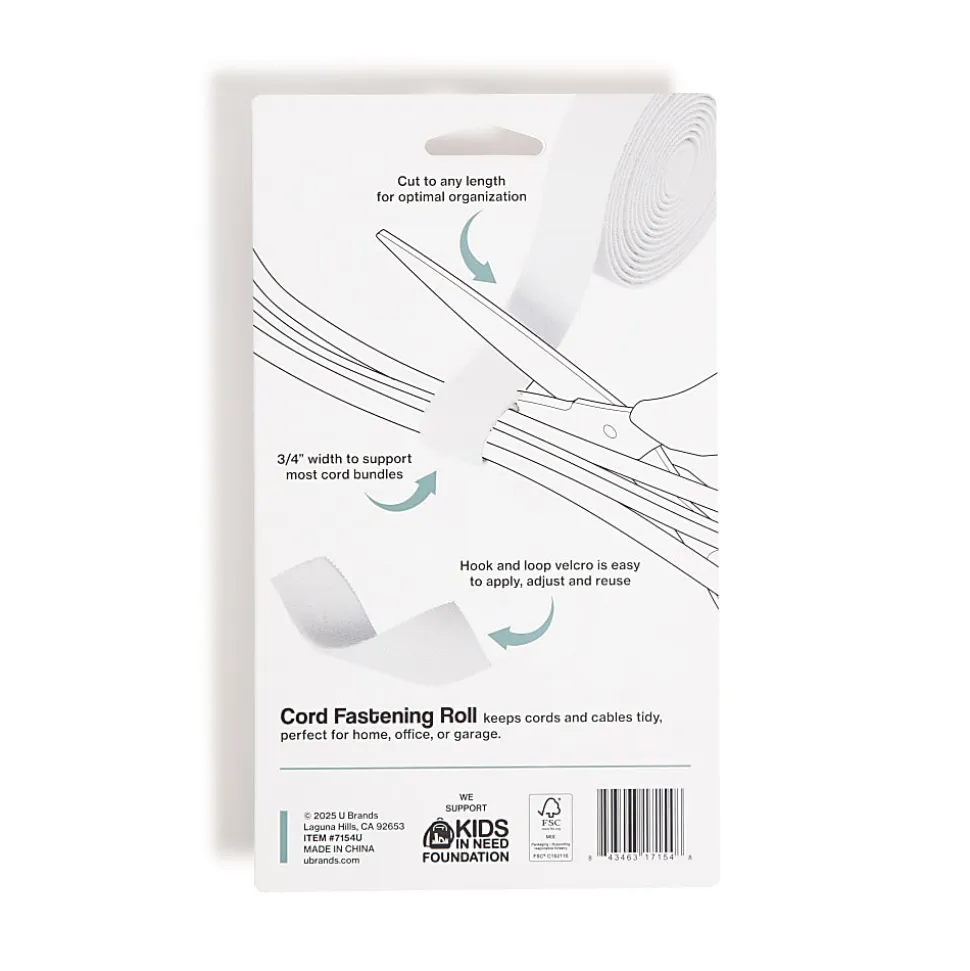 U Brands® Cord Fastening Roll Cable Organizer, White