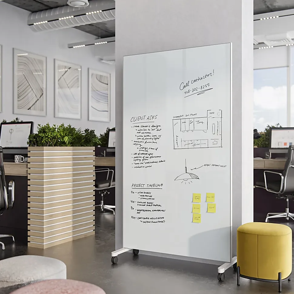 U Brands Double Sided Magnetic Glass Dry-Erase Mobile Floor Easel, 72" X 42, Actual Size 72" X 40" (4777U00-01)