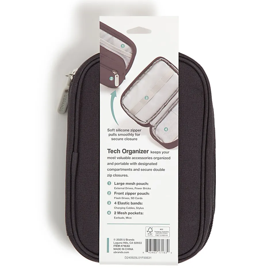 U Brands® Dual Zip Canvas Tech Pouch, 5”H x 2-1/4”W x 7-13/16”D, Slate Gray