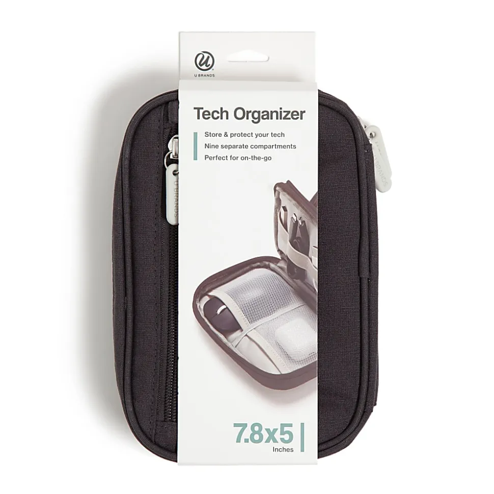 U Brands® Dual Zip Canvas Tech Pouch, 5”H x 2-1/4”W x 7-13/16”D, Slate Gray