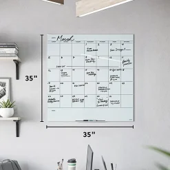 U Brands® Floating Glass Dry-Erase Monthly Calendar Board, 36