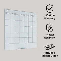 U Brands® Floating Glass Dry-Erase Monthly Calendar Board, 36
