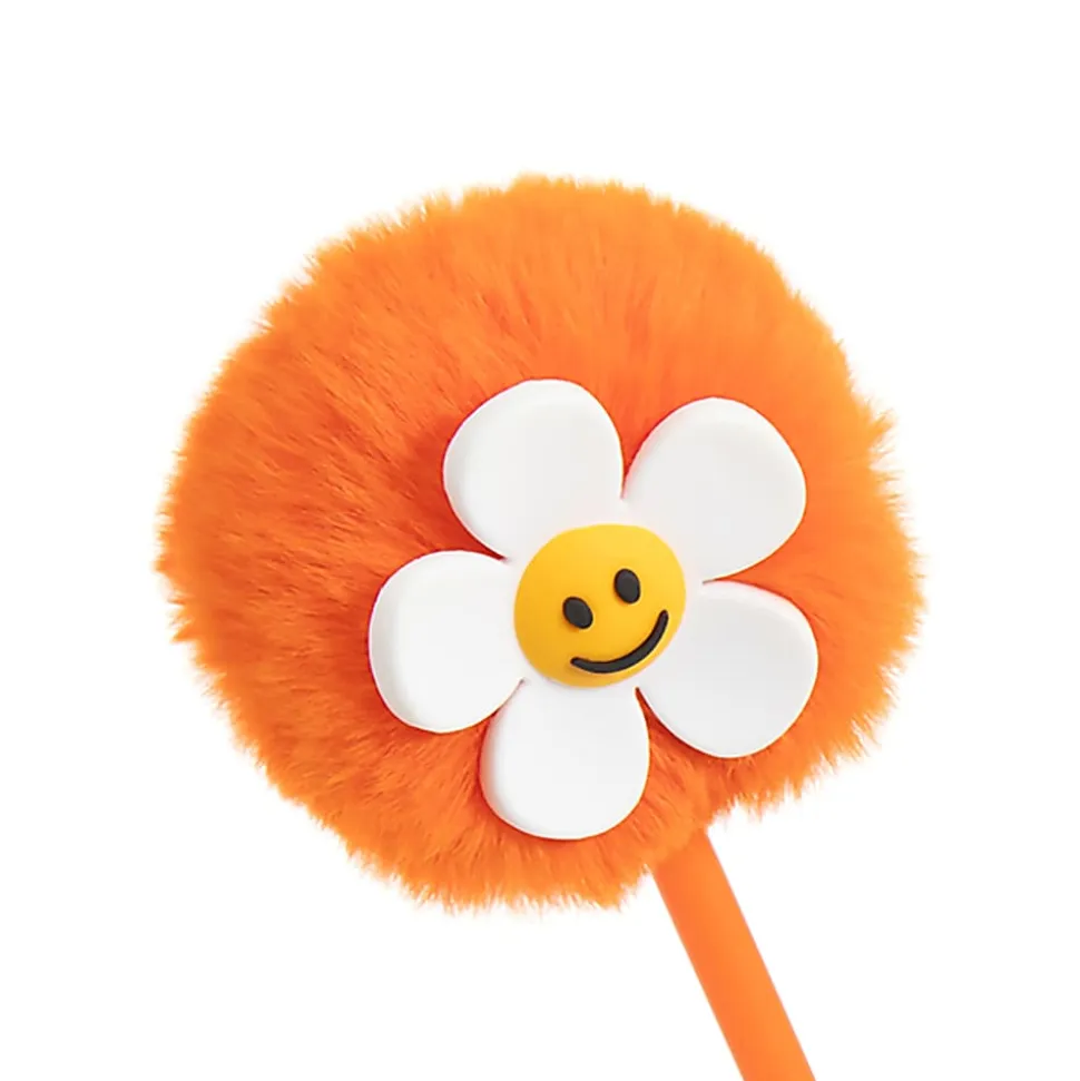 U Brands® Flower Pom Pom Ballpoint Pen, Medium Point, 0.7 mm, Orange Barrel, Black Ink