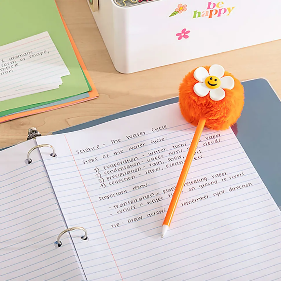 U Brands® Flower Pom Pom Ballpoint Pen, Medium Point, 0.7 mm, Orange Barrel, Black Ink