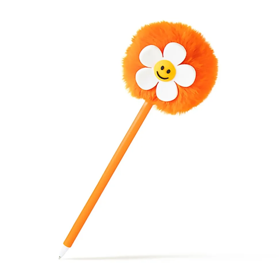 U Brands® Flower Pom Pom Ballpoint Pen, Medium Point, 0.7 mm, Orange Barrel, Black Ink